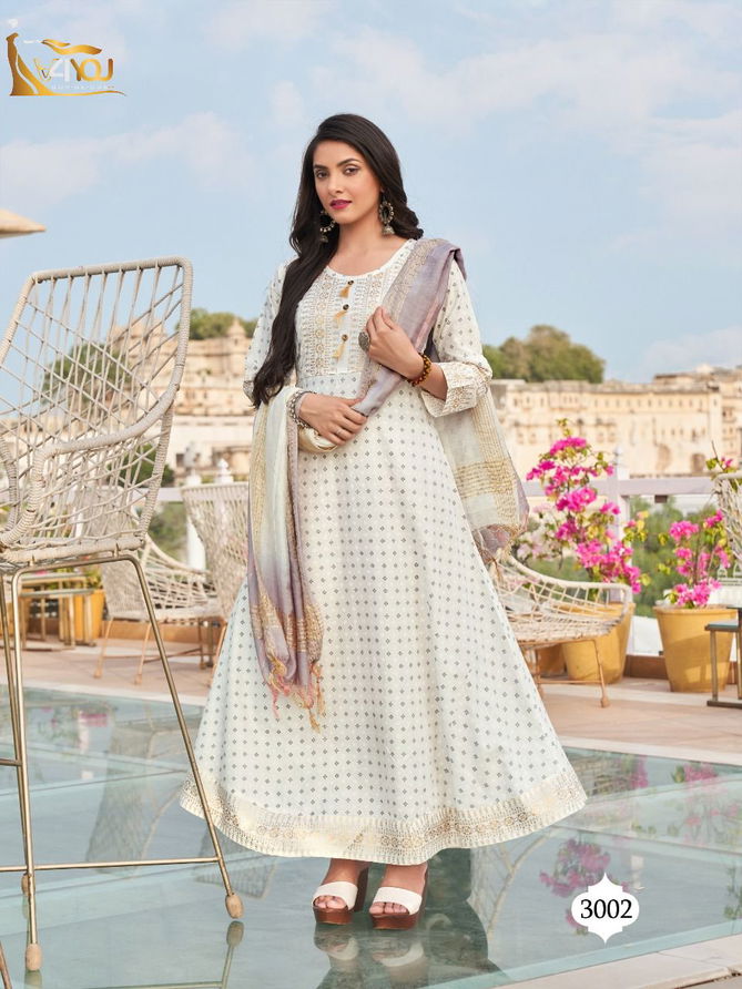 V4you Anupama Wholesale Printed Anarkali Kurti With Dupatta